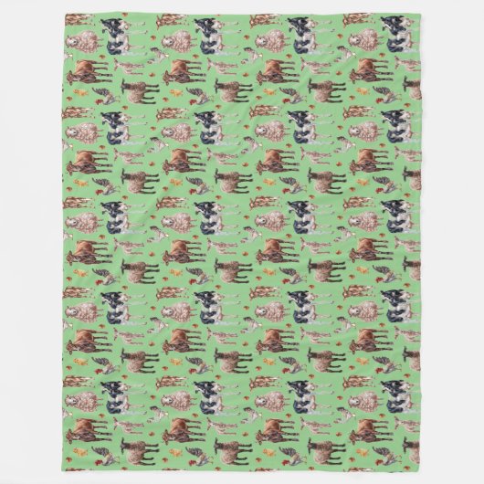 Couverture Polaire Cute Farm Barnyard Animaux Vaches Moutons Poulets  (Devant)