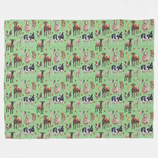 Couverture Polaire Cute Farm Barnyard Animaux Vaches Moutons Poulets  (Devant (Horizontal))