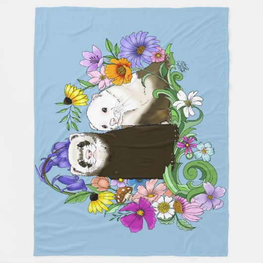 Couverture Polaire Cute Ferrets Floral (Devant)