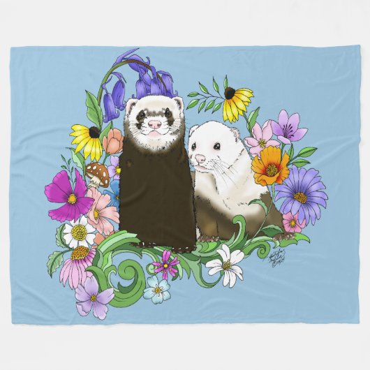Couverture Polaire Cute Ferrets Floral (Devant (Horizontal))