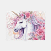 Couverture Polaire Cute Floral Magique Unicorne (Devant (Horizontal))