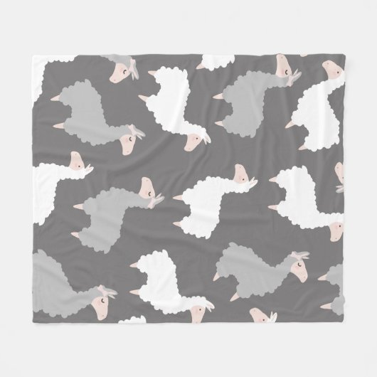 Couverture Polaire Cute Fluffy Gris & Llamas Blanches (Devant (Horizontal))