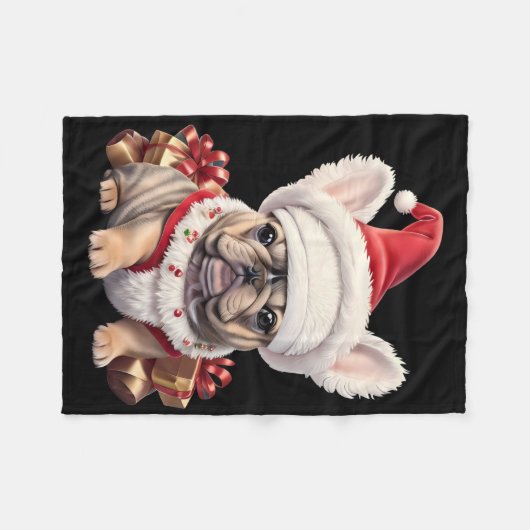 Couverture Polaire Cute French Bulldog Santa Hat Merry Christmas T Sh (Devant (Horizontal))