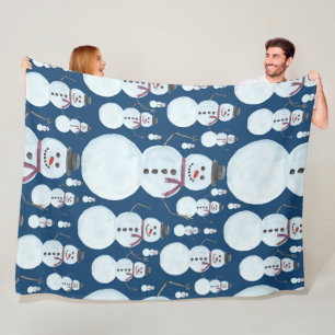 Couverture Polaire Cute Frosty Blue Snowman Motif d'aquarelle