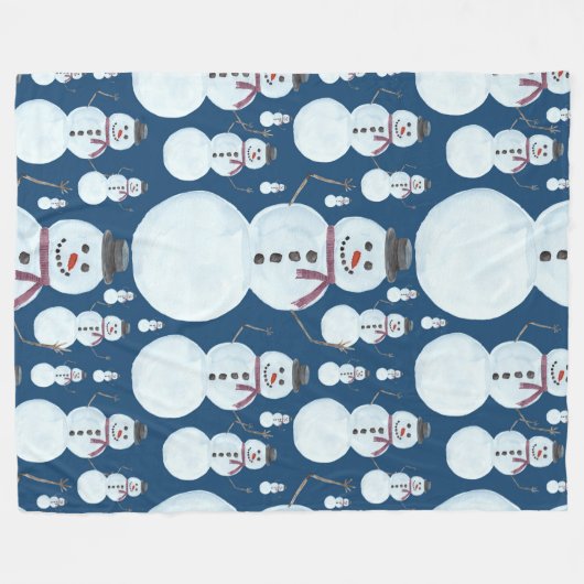Couverture Polaire Cute Frosty Blue Snowman Motif d'aquarelle (Devant (Horizontal))