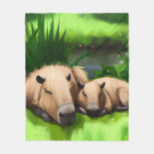Couverture Polaire Cute Funny Napping Capybaras par l'étang (Devant)