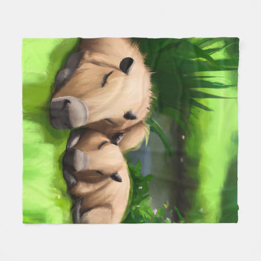 Couverture Polaire Cute Funny Napping Capybaras par l'étang (Devant (Horizontal))
