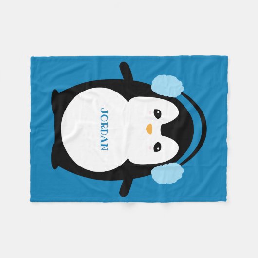 Couverture Polaire Cute Funny Penguin Nursery Blue (Devant (Horizontal))