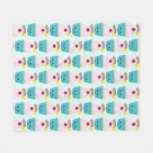 Couverture Polaire Cute gâteau bleu avec Motif de visage Kawaii (Devant (Horizontal))