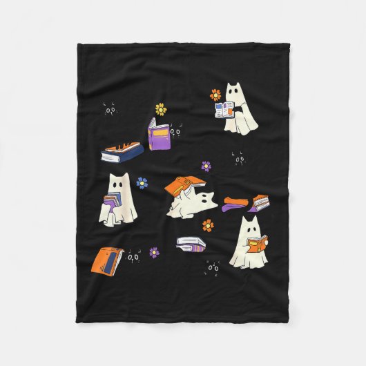 Couverture Polaire Cute Ghost Cat Reading Books Lover Bookish Hallowe (Devant)