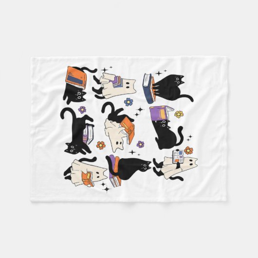 Couverture Polaire Cute Ghost Chat Lecture Livres Lover Bookish Hallo (Devant (Horizontal))