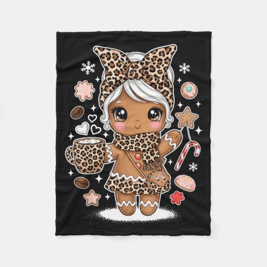 Couverture Polaire Cute Gingerbread Leopard Christmas Xmas Girl Women (Devant)