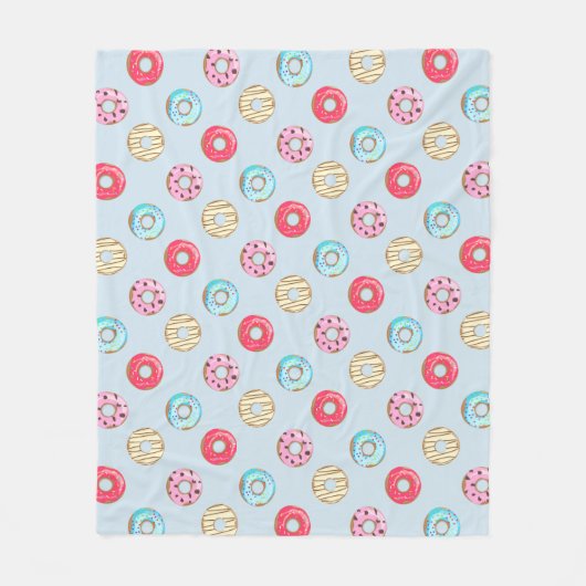 Couverture Polaire Cute Glazed Doughnut Pattern Light Blue (Devant)