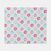 Couverture Polaire Cute Glazed Doughnut Pattern Light Blue (Devant (Horizontal))