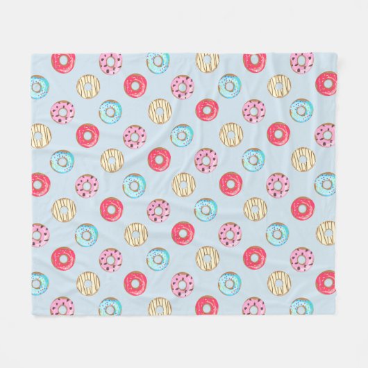 Couverture Polaire Cute Glazed Doughnut Pattern Light Blue (Devant (Horizontal))