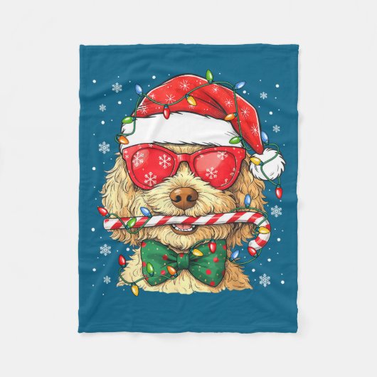 Couverture Polaire Cute Goldendoodle Santa Hat Xmas Lights Goldendood (Devant)