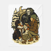 Couverture Polaire Cute Grim Reaper Girl and Dog Spooky Forest Night (Devant)