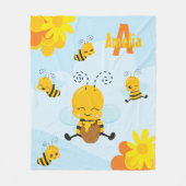 Couverture Polaire Cute Happy Bumble Bee with Flowers (Devant)