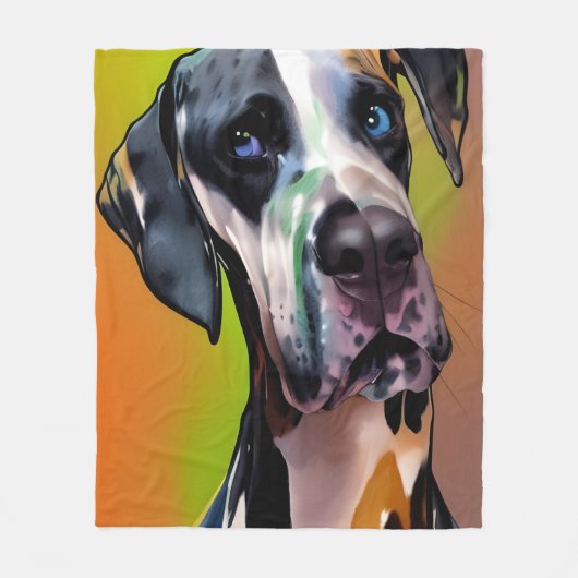 Couverture Polaire Cute Harlequin Great Dane (Devant)
