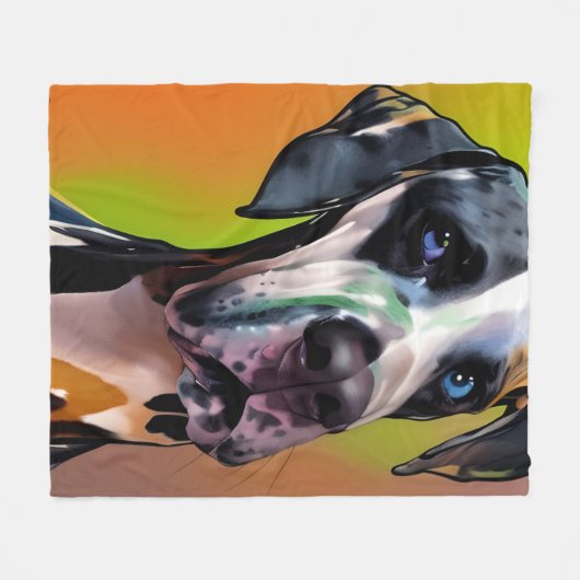 Couverture Polaire Cute Harlequin Great Dane (Devant (Horizontal))