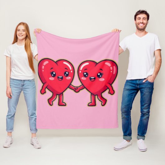 Couverture Polaire Cute Heart Characters Holding Hands (En situation)