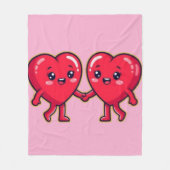 Couverture Polaire Cute Heart Characters Holding Hands (Devant)