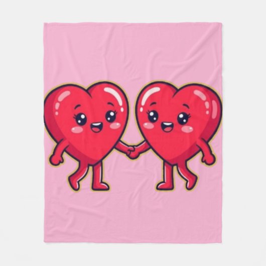 Couverture Polaire Cute Heart Characters Holding Hands (Devant)