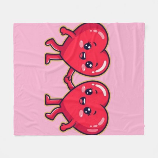 Couverture Polaire Cute Heart Characters Holding Hands (Devant (Horizontal))