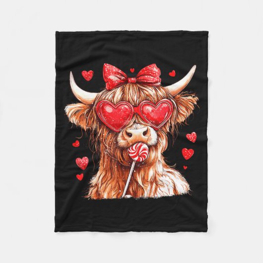 Couverture Polaire Cute Highland Cow Candy Cane Heart Valentines Day  (Devant)