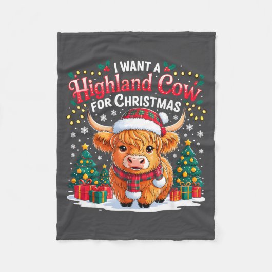Couverture Polaire Cute Highland Cow Christmas Funny Santa Lights Hol (Devant)