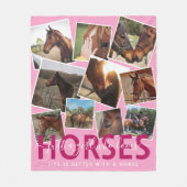 Couverture Polaire Cute Horse Lover Photo Collage rose (Devant)