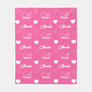 Couverture Polaire Cute Hot Rose Repeating Nom personnalisé girly