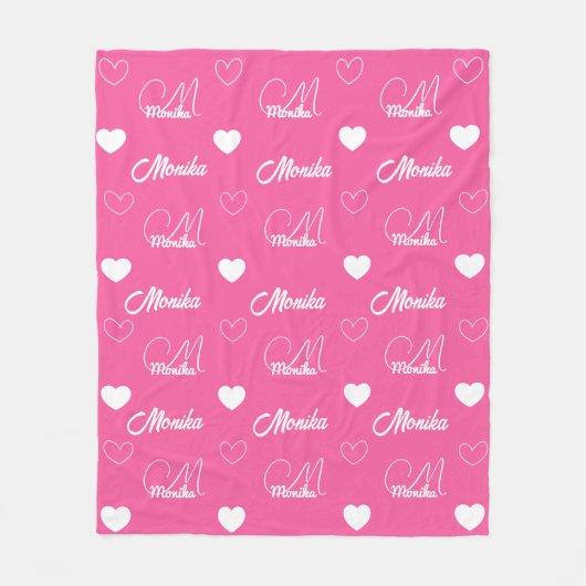 Couverture Polaire Cute Hot Rose Repeating Nom personnalisé girly (Devant)