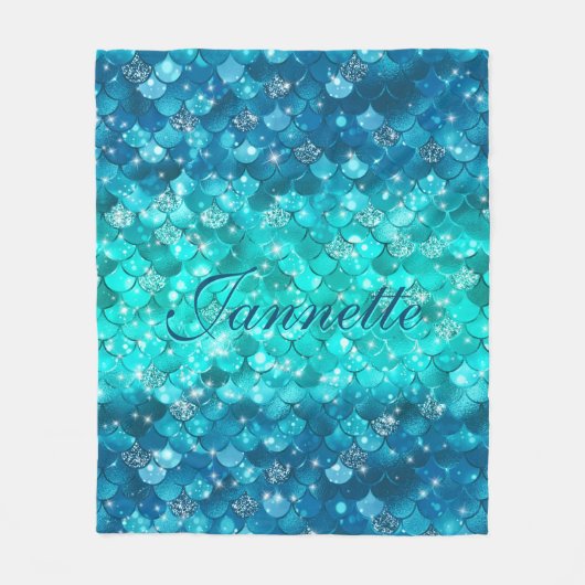 Couverture Polaire Cute Iridescente Turquoise Mermaid Faux Parties sc (Devant)