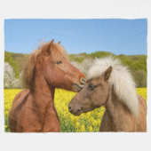 Couverture Polaire Cute islandaise Horses Cuddle dans une prairie pri (Devant (Horizontal))