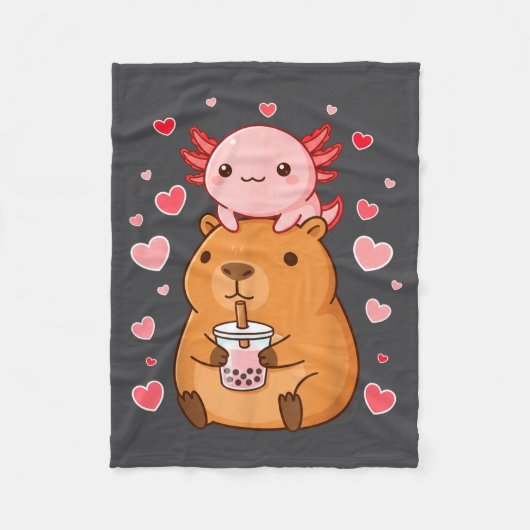 Couverture Polaire Cute Kawaii Axolotl Capybara Bubble Tea Boys Girls (Devant)