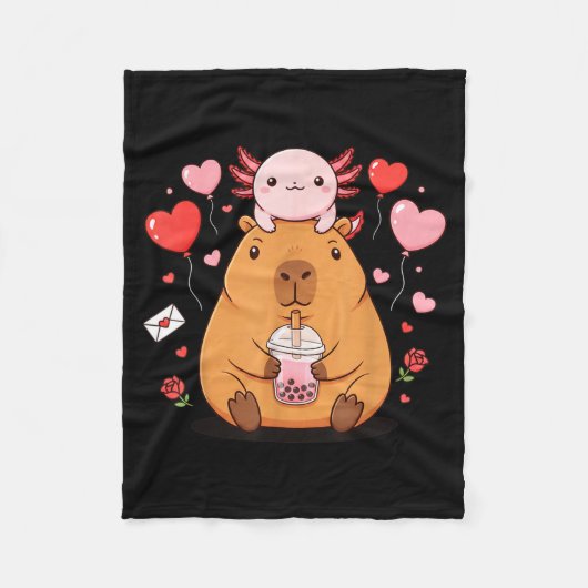 Couverture Polaire Cute Kawaii Axolotl Capybara Bubble Tea Boys Girls (Devant)
