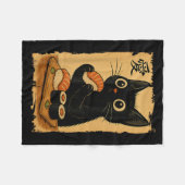 Couverture Polaire Cute Kawaii Chat Noir Manger Sushi Drôle Japonais (Devant (Horizontal))