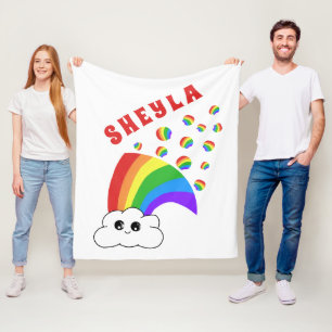 Couverture Polaire Cute Kawaii Cloud Arc-en-ciel Nom de l'enfant Flee