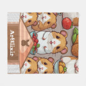 Couverture Polaire Cute Kawaii hamster manger des fraises (Devant (Horizontal))