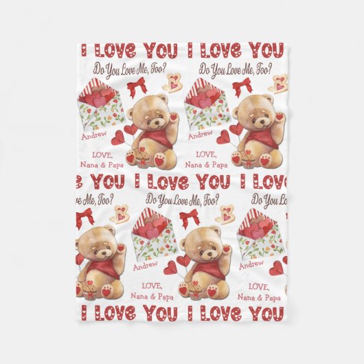 Couverture Polaire Cute Kid's Teddy Bear I Love You Valentine (Devant)