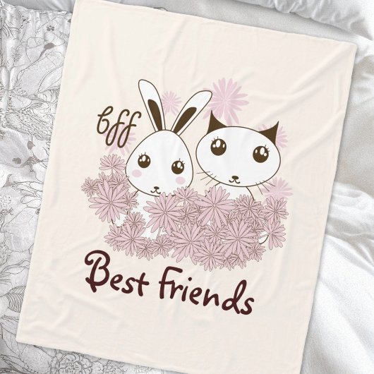 Couverture Polaire Cute Kitten et Bunny amis animaux enfants filles