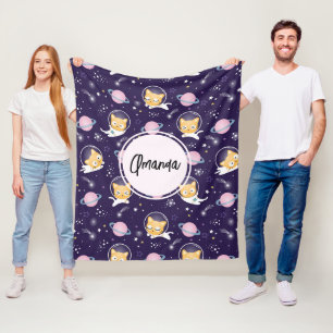 Couverture Polaire Cute Kitty Chat Astronauts Motif