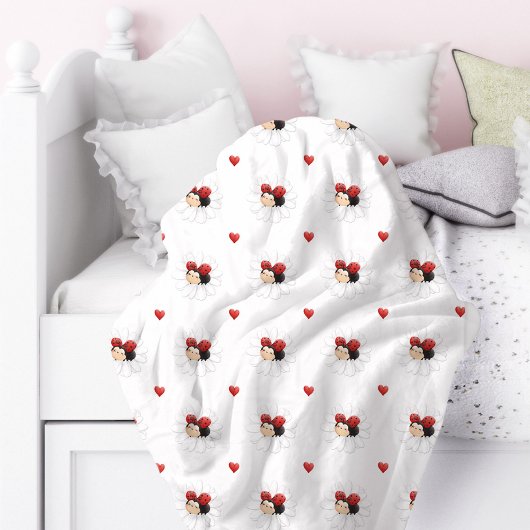 Couverture Polaire Cute Ladybug Hearts Girl Fleece Blanket