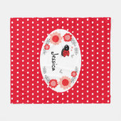 Couverture Polaire Cute Ladybug Nom personnalisé Flore rose et rouge  (Devant (Horizontal))
