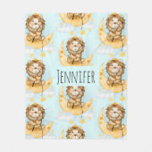 Couverture Polaire Cute Lion Pêche sur l'aquarelle de la lune (Devant)