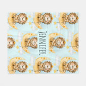 Couverture Polaire Cute Lion Pêche sur l'aquarelle de la lune (Devant (Horizontal))