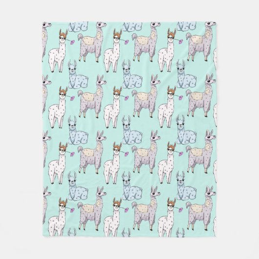 Couverture Polaire Cute Llama Motif sur Green (Devant)