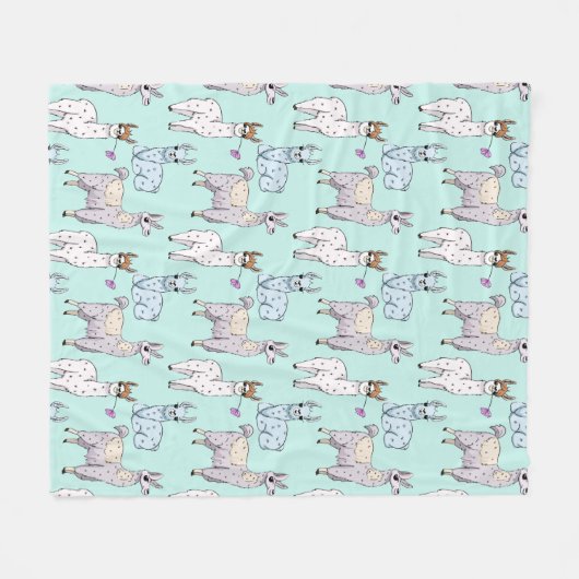 Couverture Polaire Cute Llama Motif sur Green (Devant (Horizontal))