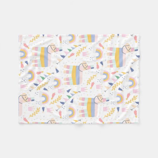 Couverture Polaire Cute Llama Rainbow Baby Nursery (Devant (Horizontal))